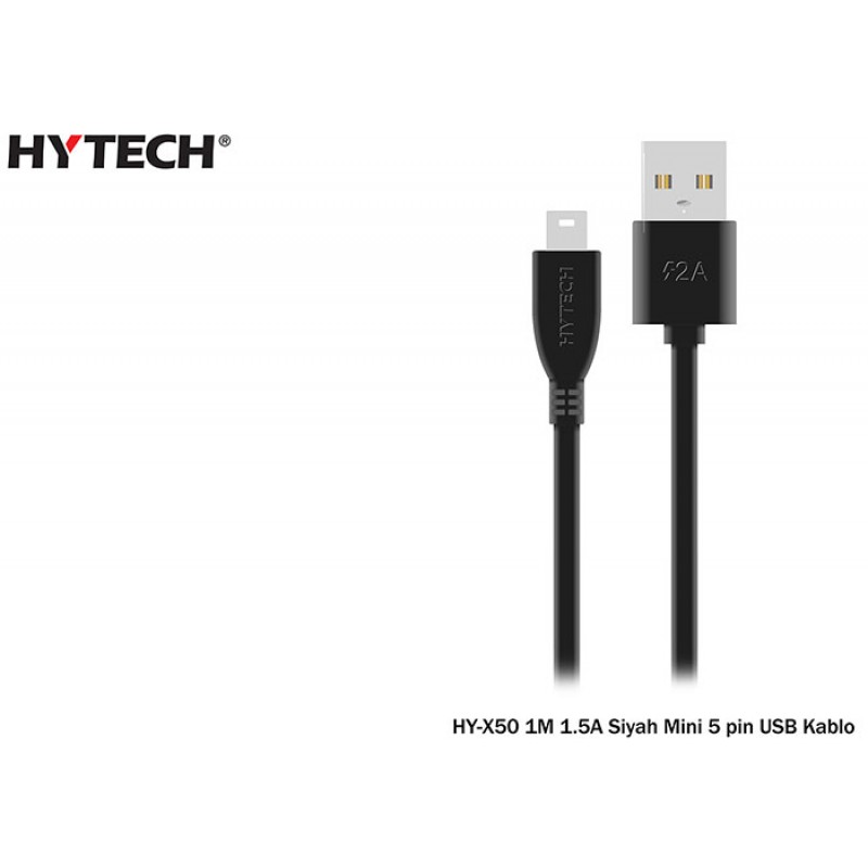 Hytech HY-X50 20li Paket Usb Mini 5pin 1M 1.5A Siyah Şarj Kabosu 20li Paket