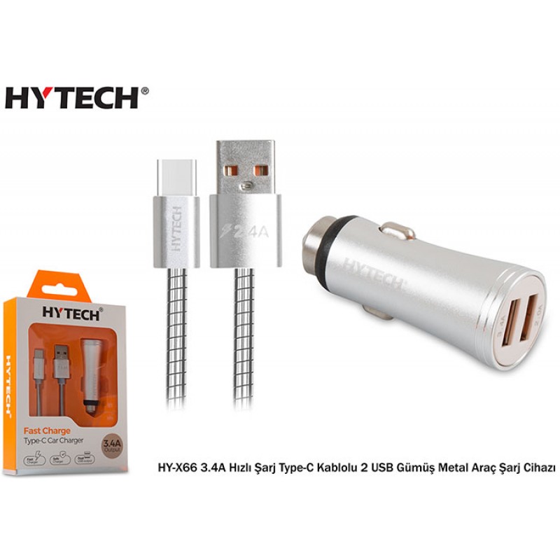 Hytech HY-X66 3.4A Hızlı Şarj Type-C Kablolu 2 USB