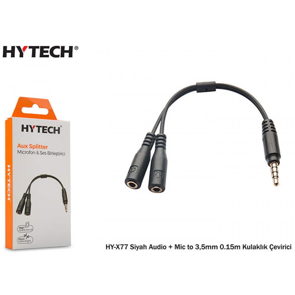 Hytech HY-X77 Siyah Audio + Mic to 3,5mm 0.15m Kul