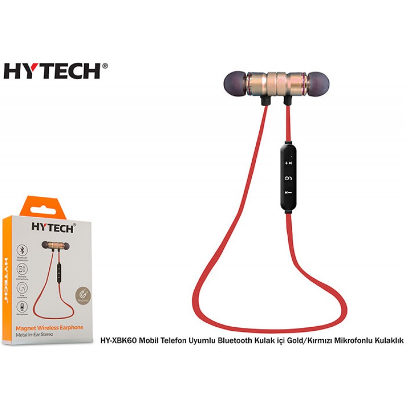Hytech HY-XBK60 Gold-Kırmızı Mobil Telefon Uyumlu Bluetooth Kulak içi Mikrofonlu Kulaklık