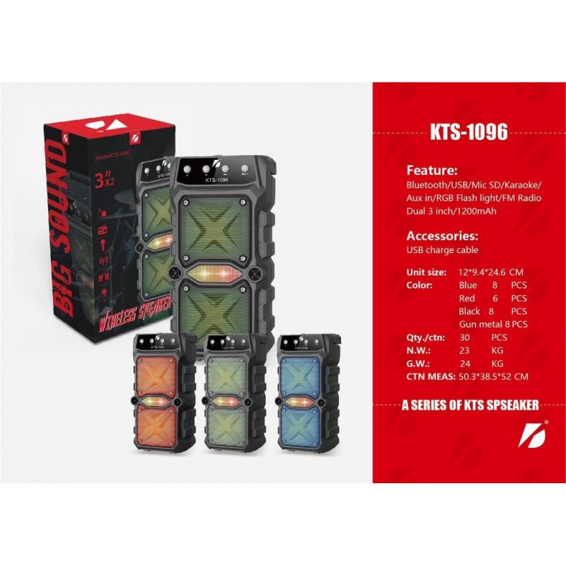 KTS 1096 Siyah Bluetooth M-sd-Usb RGB  Speaker
