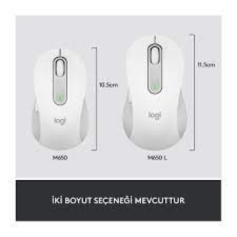 Logitech 910-006238 M650 L Signature Kablosuz Beyaz El Tam Boyutlu Mouse