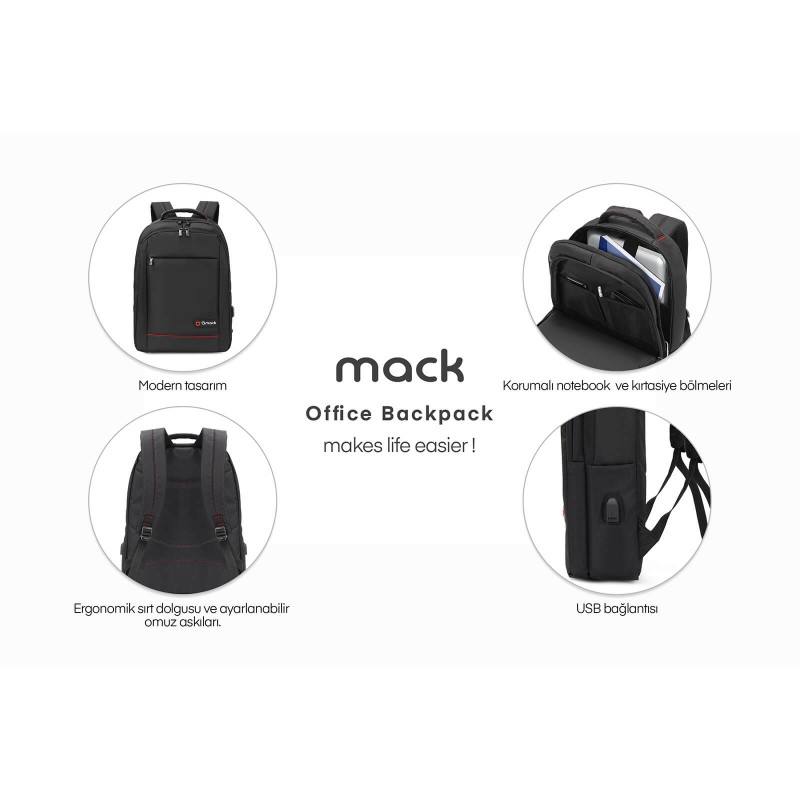 Mack MCC-006 15.6" Office USB Girişli Notebook Sırt Çantası