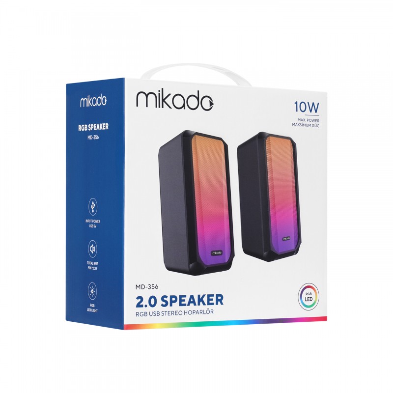 Mikado MD-356 2.0 5Wx2CH RGB Ledli Siyah USB Multimedia Oyuncu Speaker Hoparlör