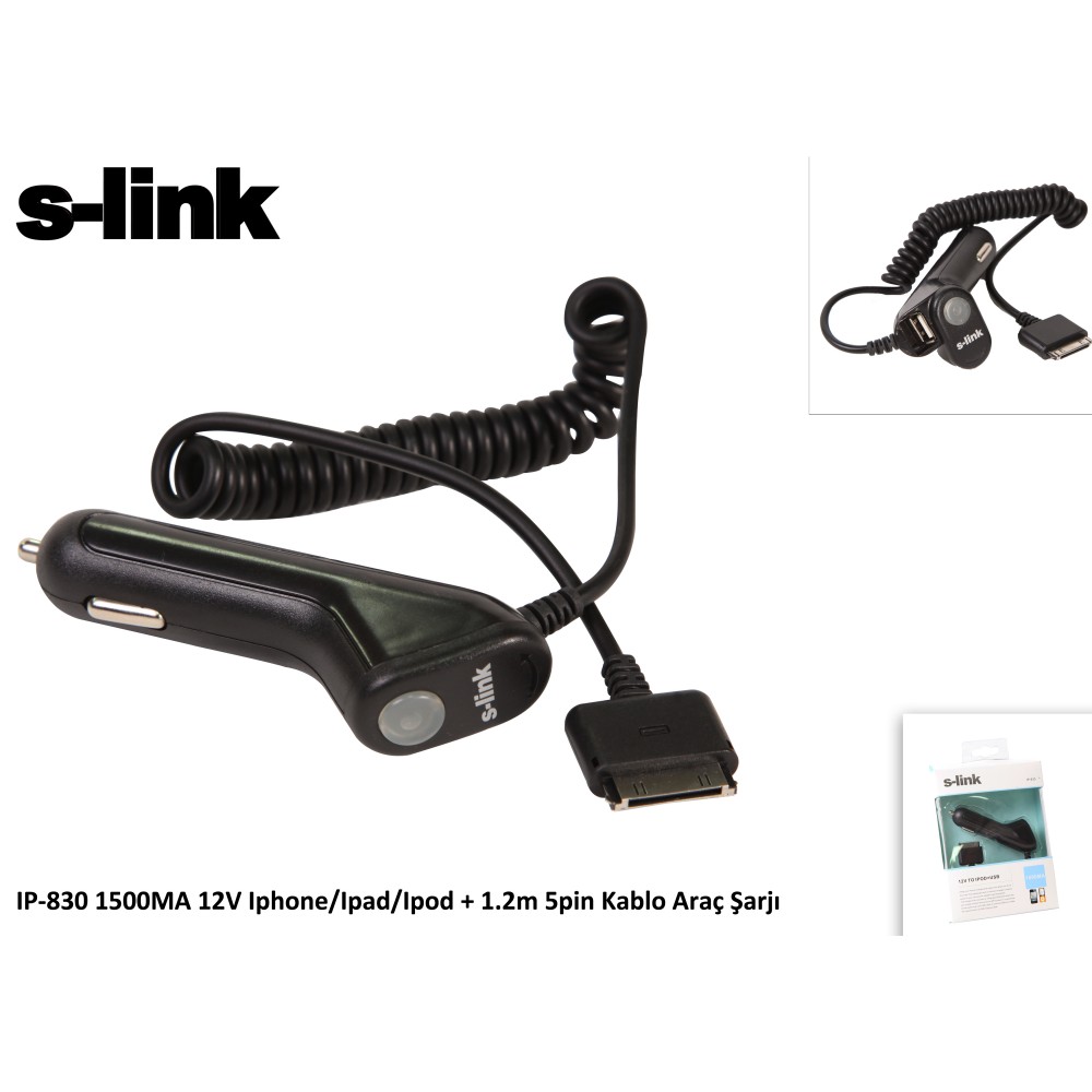 S-link IP-830 1500ma 12v ipod-iphone-ipad Araç Şarj Cihazı