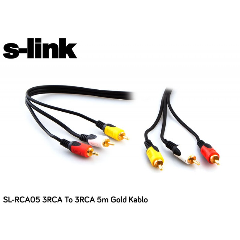 S-link SL-RCA05 3RCA To 3RCA 5m Gold Kablo