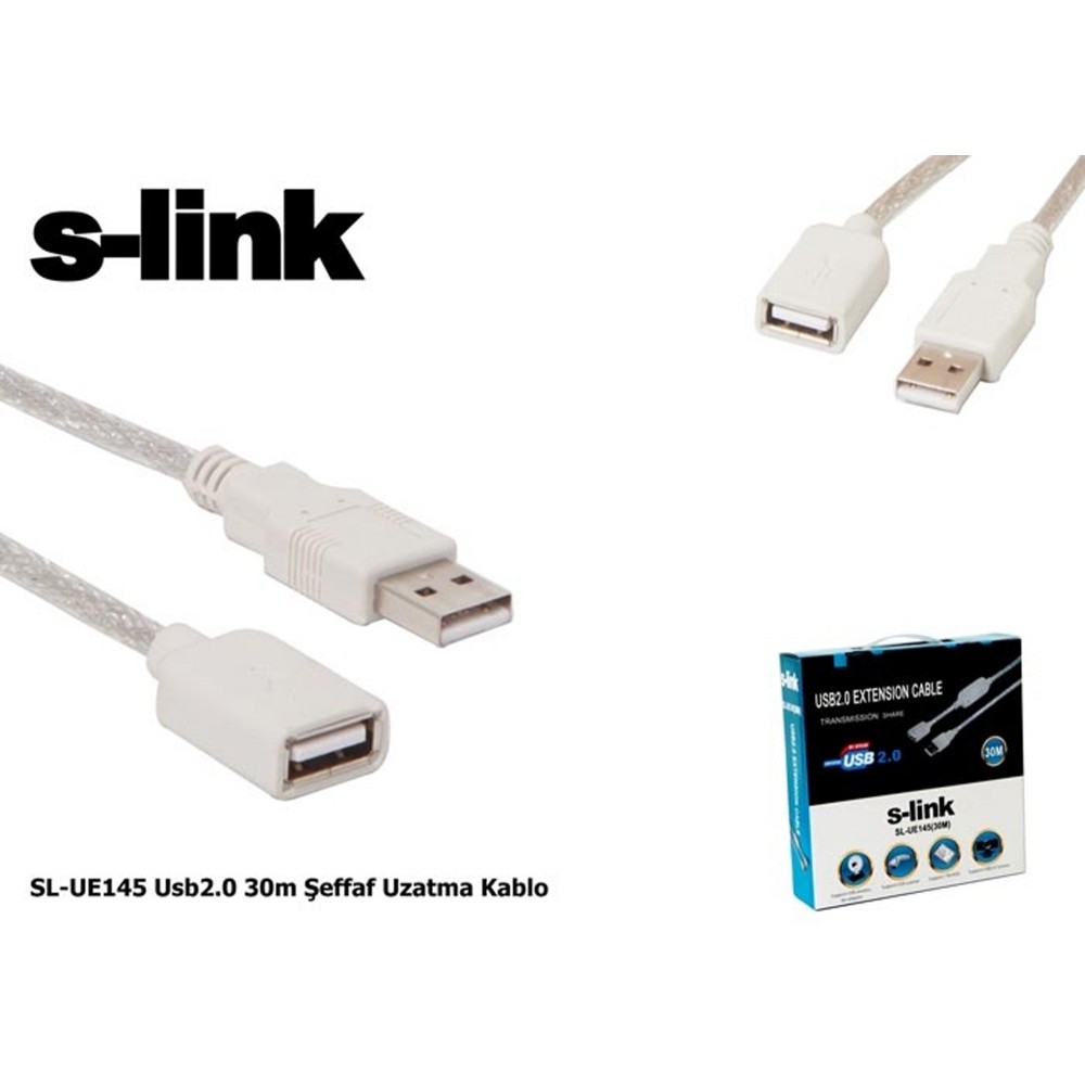 S-link SL-UE145 30mt 2.0 Usb Şeffaf Uzatma Kablosu