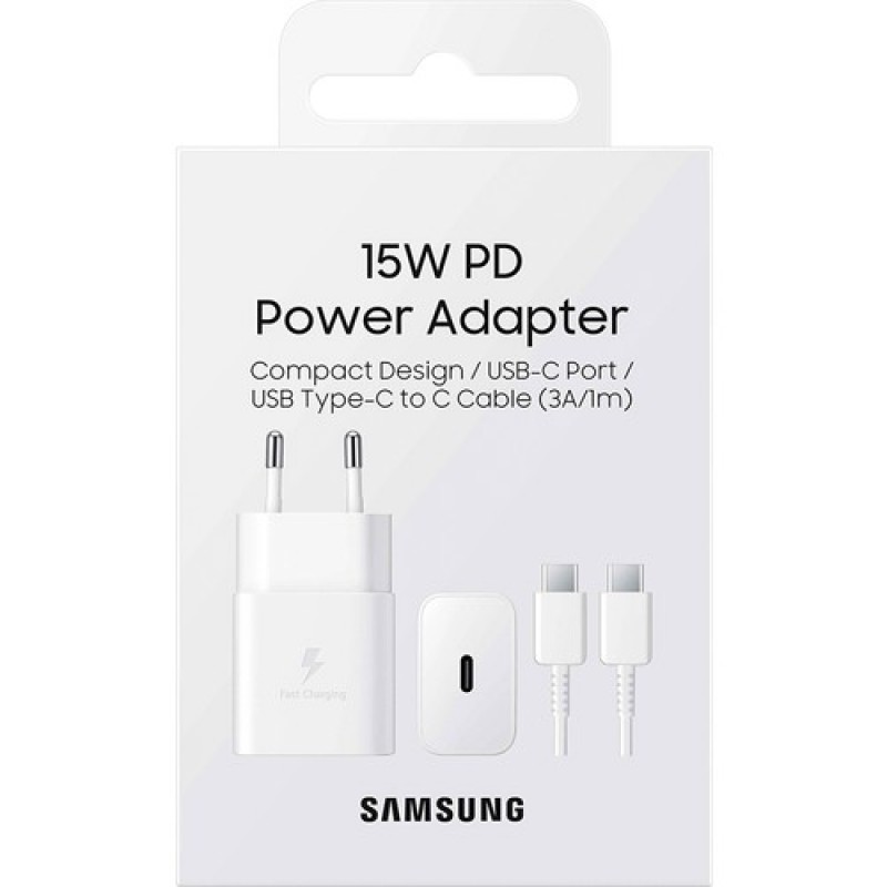Samsung 3A EP-T1510 15W Type-C Çıkışlı 1m Kablolu Şarj Aleti Set Beyaz (Samsung Türkiye Garantili)