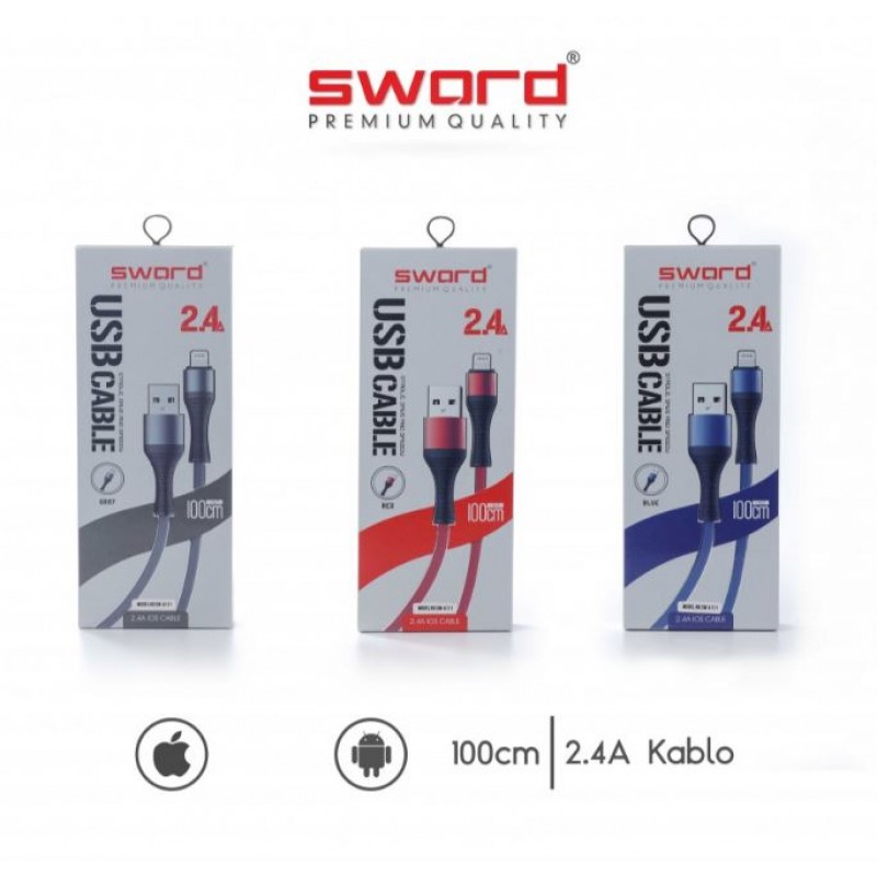 SWORD 2.4 Amper Iphone USB Kablo SW-A111 Gri