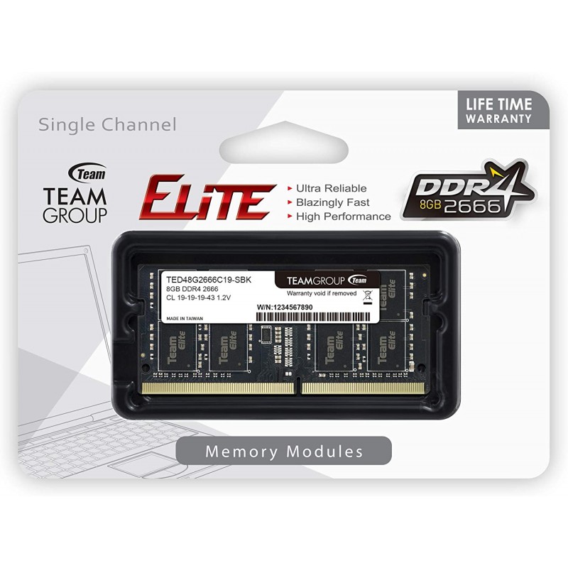 Teamgroup Elite Ddr4 8Gb Single 2666Mhz Pc4-21300 Cl19 1.2V Sodımm 260-Pin Notebook Ram